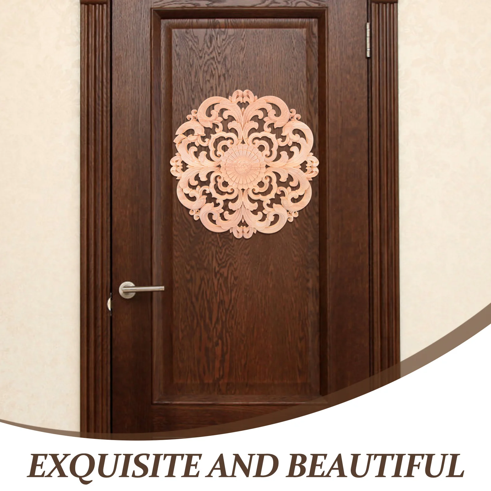 

1pc 24Cm Round Wood Carving Decorative Onlay For Unpainted Furniture Door Cabinet Wall Home Decoration Wooden Applique Artistic
