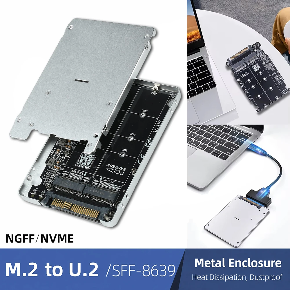 M.2 SSD To U.2 Adapter Card M.2 NVMe SATA-Bus NGFF SSD To PCI-e U.2 Adapter 32Gbps Hard Disk Adapter Card PC-E3.0X4 with Case