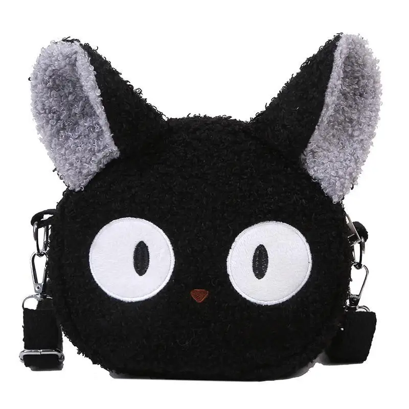 Sac en peluche chat noir Corgi pour enfants, animaux de dessin animé Kawaii, sac à bandoulière initié au style japonais, petit sac à main pour téléphone, cadeau pour filles