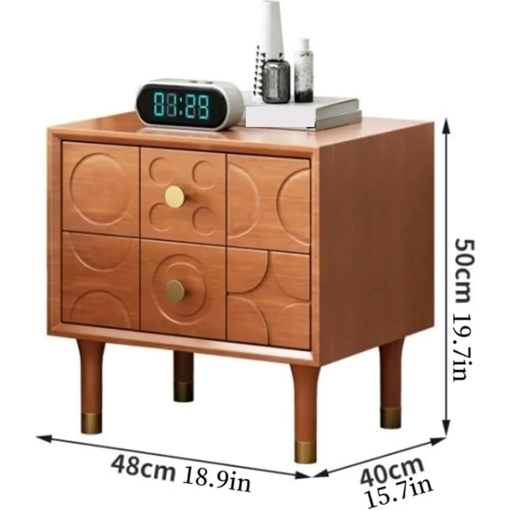 منضدة معاصرة ذات درجين، طاولة جانبية خشبية ذات درجين، طاولة جانبية لتخزين غرفة النوم الريفية