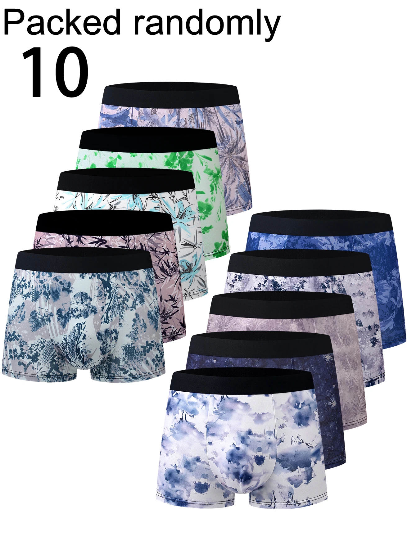 10-Pack Men's Printed Boxer Briefs Random Colors Seamless Waist Comfortable Four Corners Mixed Color Assorted Underwear