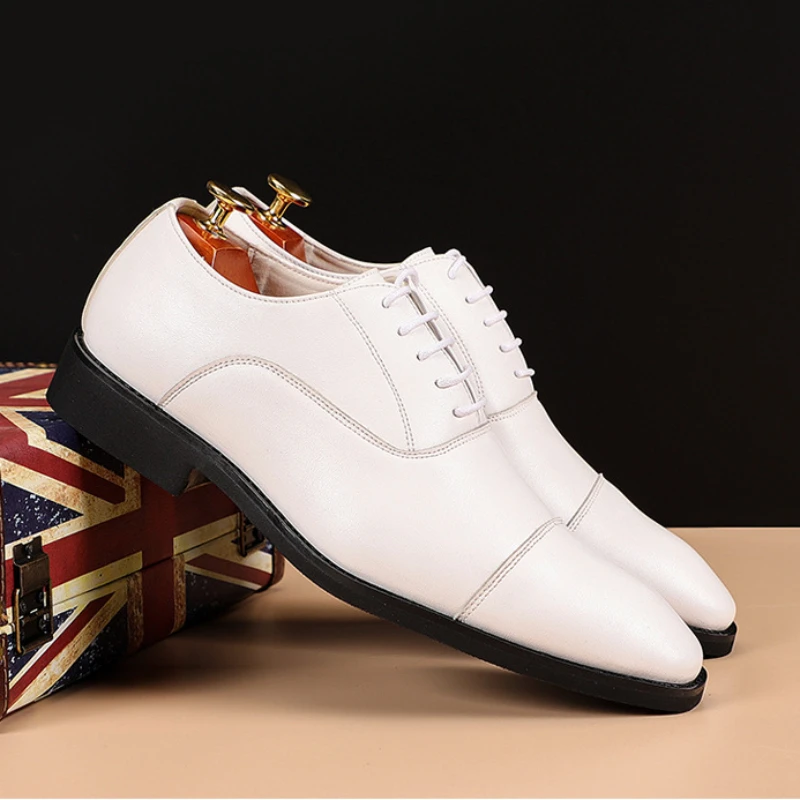 Men Oxford Shoes PU Solid Color Lace-up Low Heel Business Formal Banquet Shoes Classic Comfortable Big Size 37-48