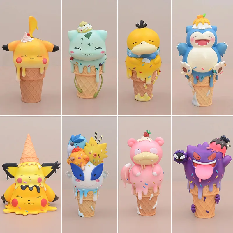 PokéMon Cone Ice Cream Pikachu Bulbasaur Seed Up Duck Kirby Ornament Figure Animation Peripherals juguetes modelo para niños