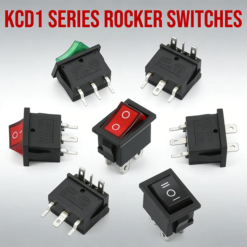 

30Pcs KCD1 Rocker Switch – 2/3/4 Pin Boat & Car Power ON-OFF Switch, 6A/250V 10A/125V AC, Black/Red/Green, 15x21mm Panel Mount