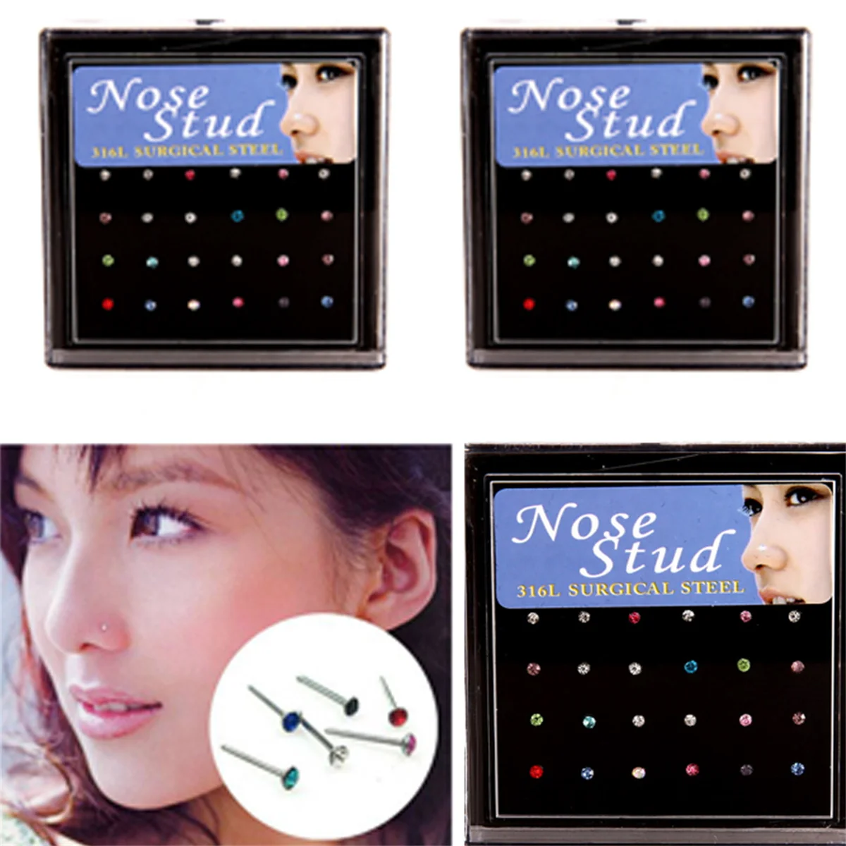 أقراط مرصعة بحجر الراين الملونة للنساء ، ثقب الأنف البسيط ، مجوهرات عظام الأذن ، الموضة ، 12 زوجًا