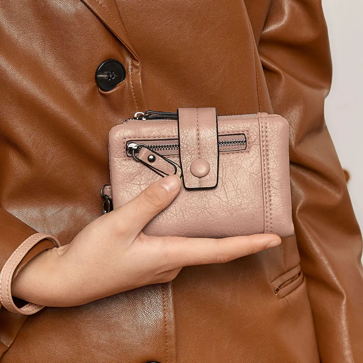 RFID ladies purse PU zipper clasp handheld multi-function three-fold short pocket change pocketbook