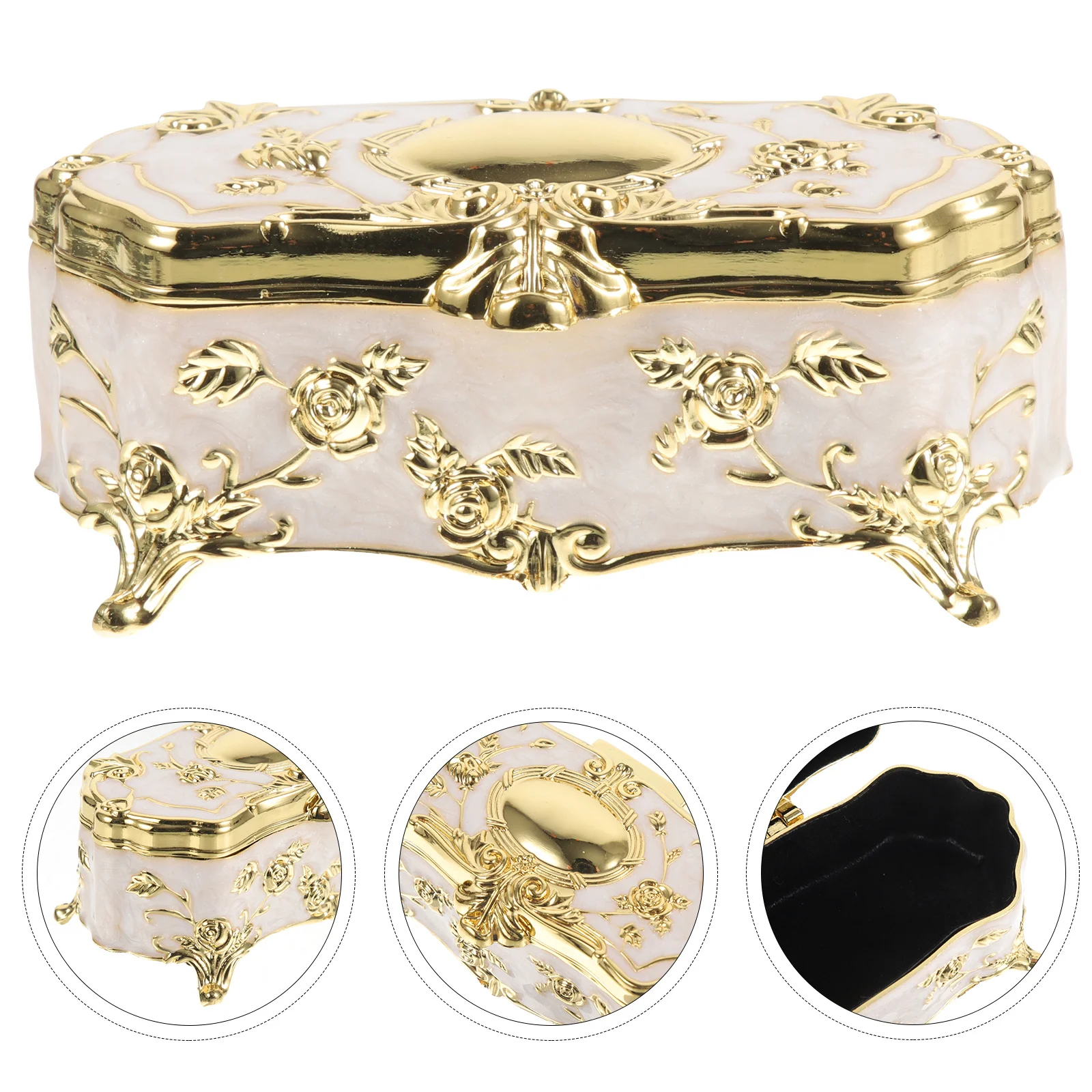 

Alloy Jewelry Box For Women Trinket Organizer Desktop Storage Case Embossed Metal Keepsake Gift Box Home Decor