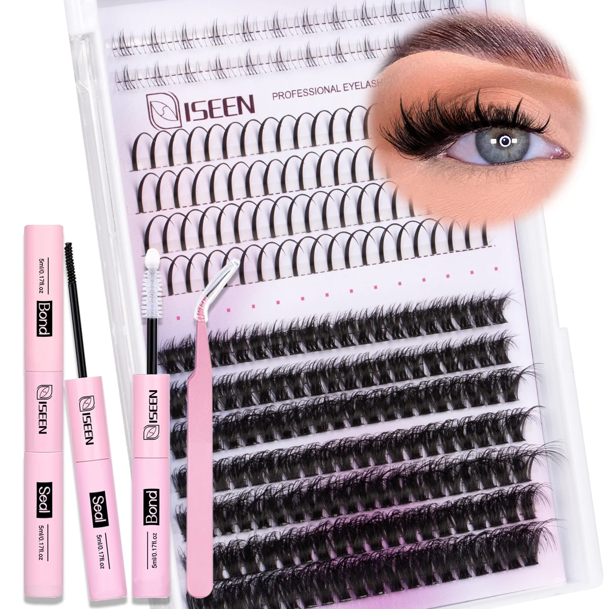 مجموعة مجموعات الرموش الرقيقة مجموعات الرموش Wispy ملحقات الرموش العنقودية المجعدة مع رموش السندات وملقط الختم