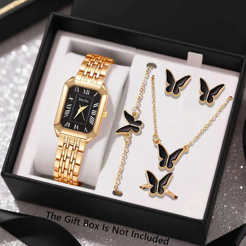 Six-piece set of elegant ladies' quartz watches, simple retro style, fashionable and grand