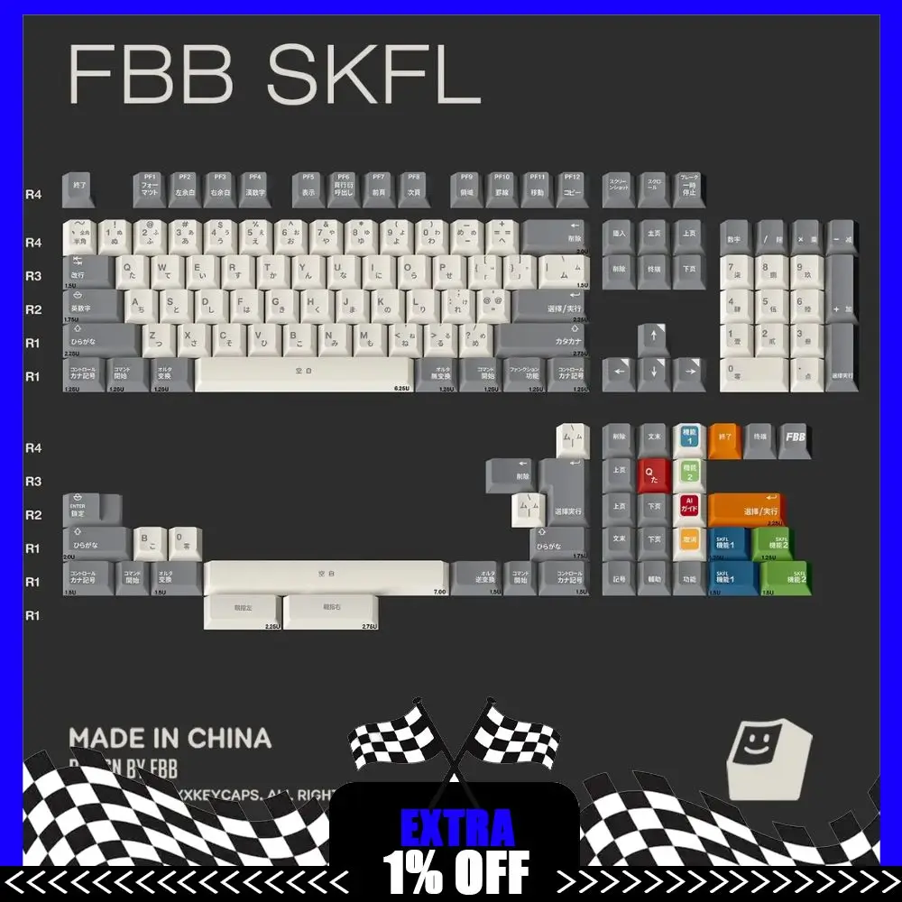 

FBB SKFL Theme Keycaps 145 Keys Gray White 1.7mm PBT Dye Cherry Profile Custom Keyboard Cap for Mechanical Keyboard PC Gifts