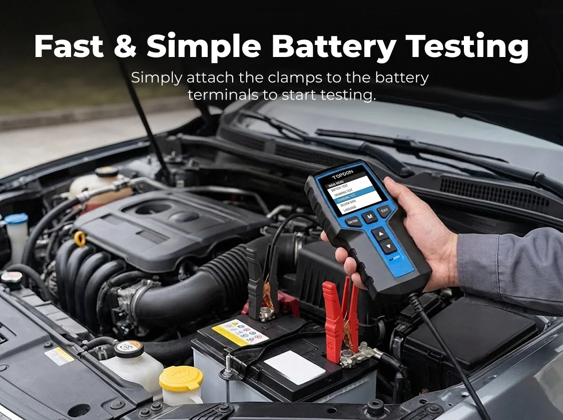 TOPDON BT200 Portable Battery Tester Charging Cranking Test Tools for Car 12V Automotive Diagnostic Battery Monitor 100-2000CCA