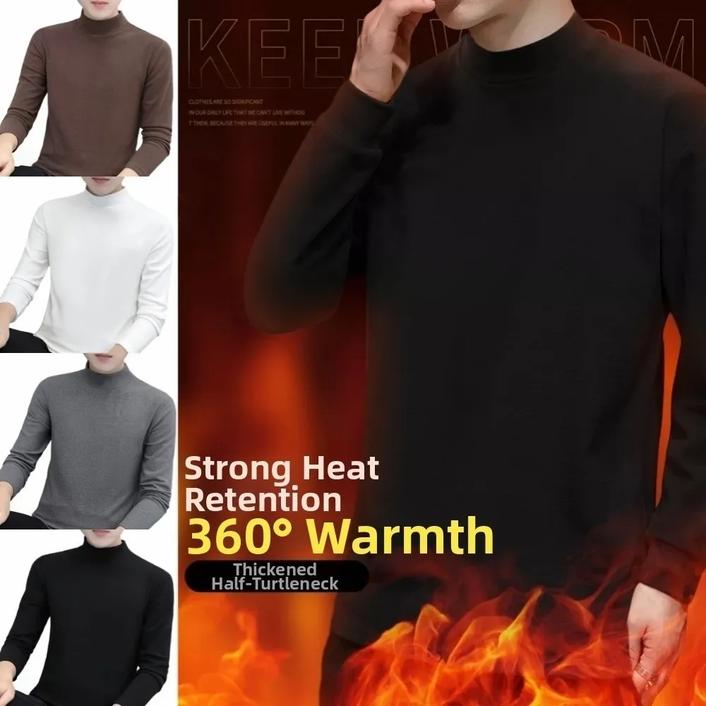 Round Neck Men Velvet Thermal Clothes Feel Heating Long Sleeved Thermal Underwear Double-sided Velvet Fleece Warmth Long Tops