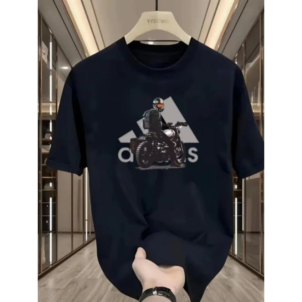

Summer New Luxury Brand Creative Motorcycle Print T-shirt Men's and Women's Cotton Short-sleeved Loose Casual Versatile Top