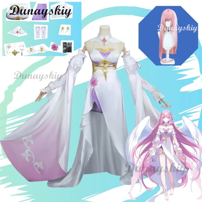 

Аниме-игра Honkai Impact 3, костюм Elysia для косплея, ангел возвращается, белое вечернее платье, парик, женский рождественский индивидуальный заказ