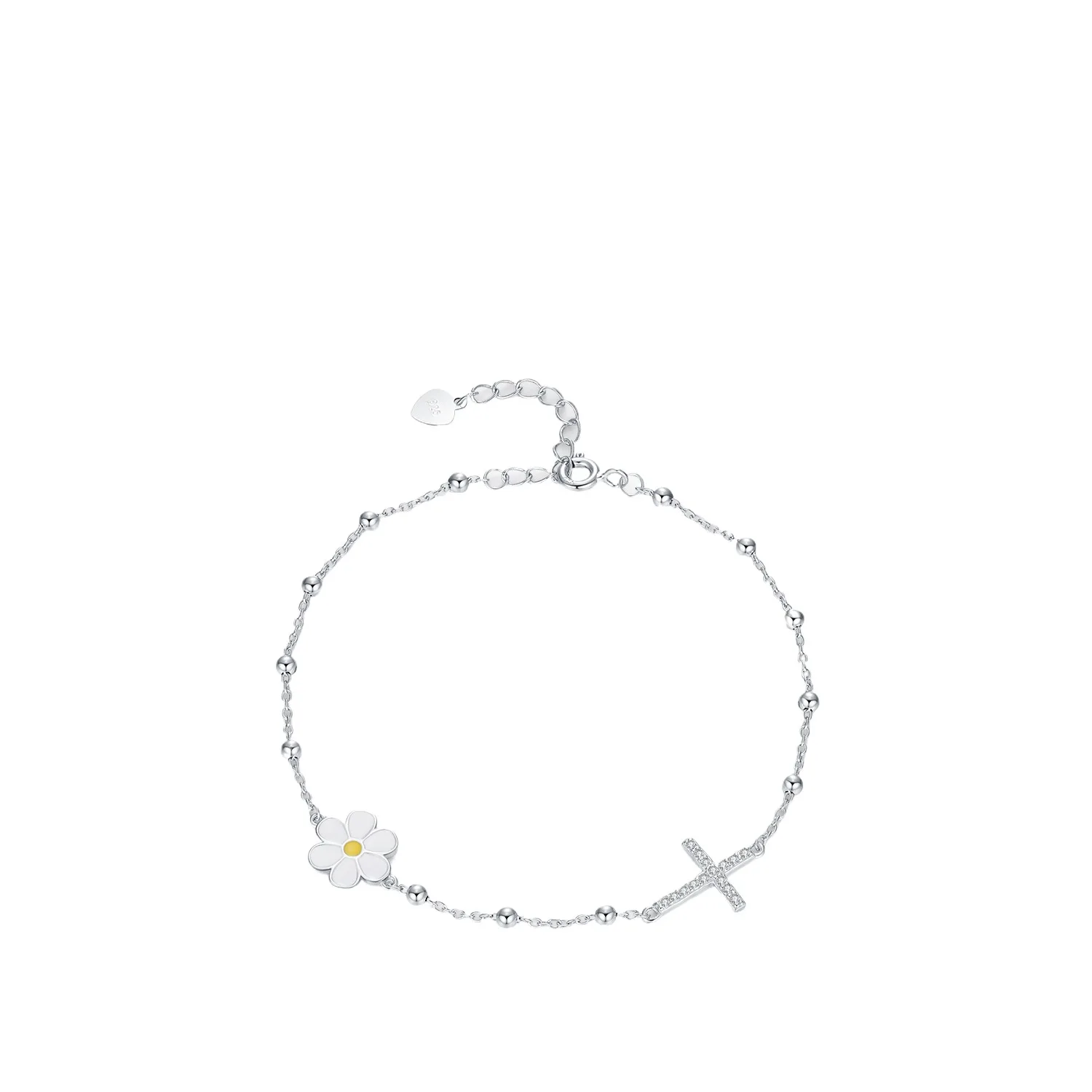 

Dawn's Jewel S925 Sterling Silver Refreshing High-grade Niche Daisy Full Diamond Cross Light Bead Bracelet For Women