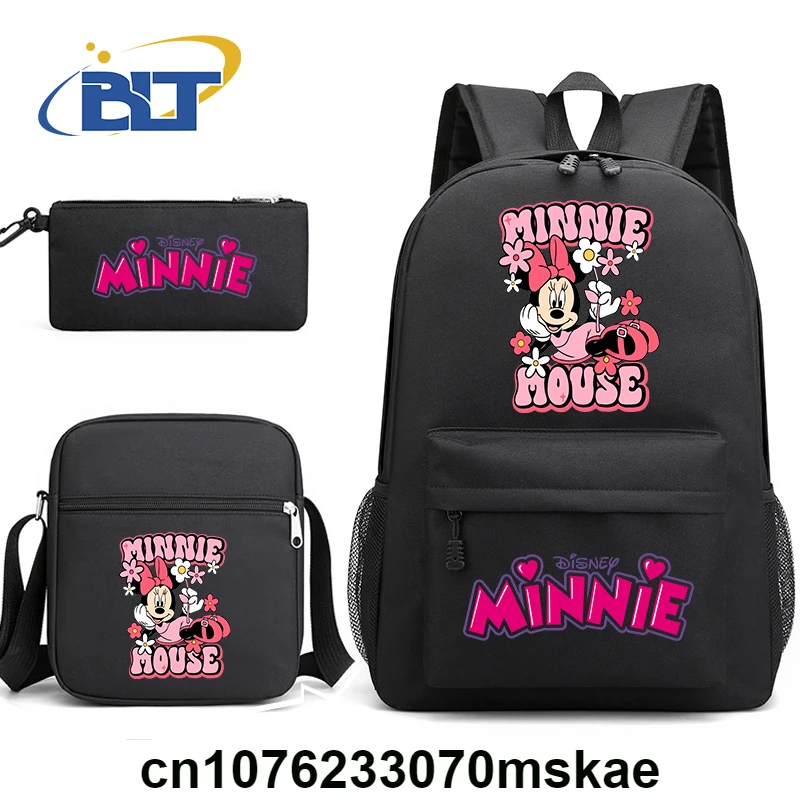 Disney Minnie print kids school bag 3-piece set student backpack shoulder bag pencil case set for girls