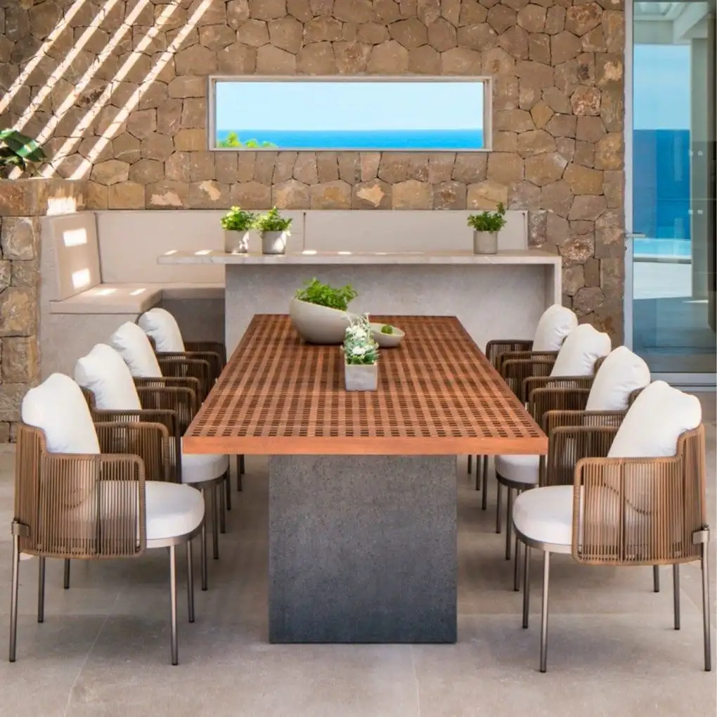 & Modern Luxury Patio Furniture Garden Table And Chair Teak Wood Outdoor Dining Set