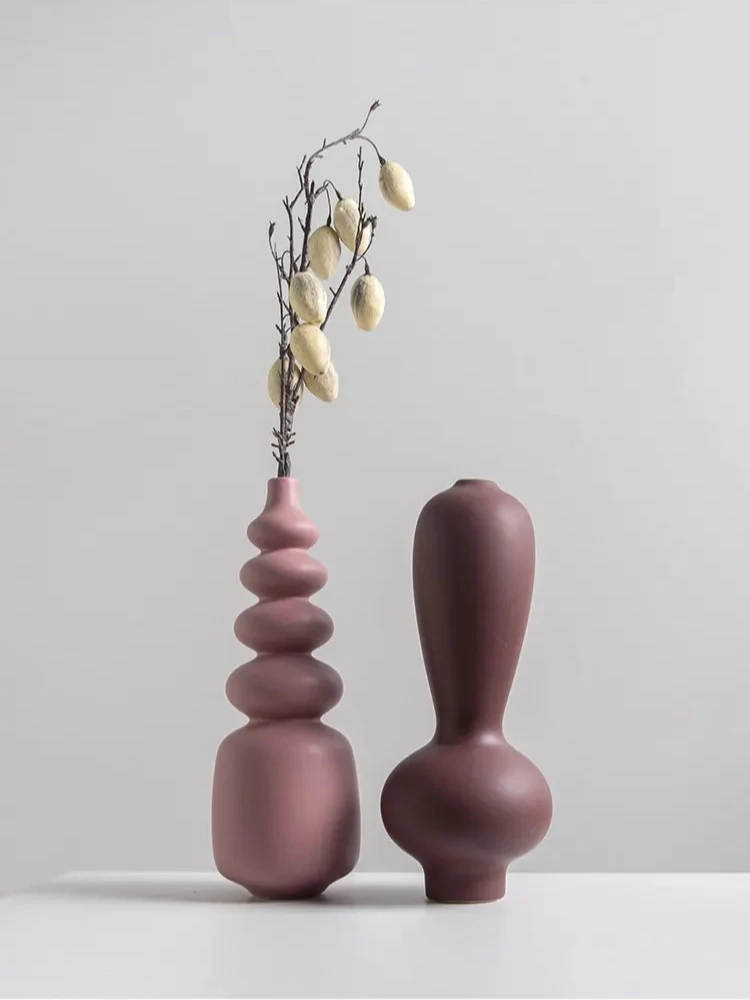 Modern creative gourd-shaped ceramic vase, flower arrangement ornament, hotel soft decoration