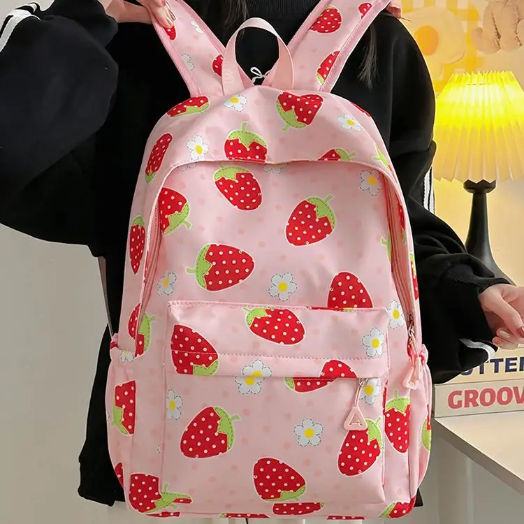 Japanese Cute Strawberry Star Student Schoolbags Large Capacity Backpack Commuting Books Computer Storage Bag Backpacks
