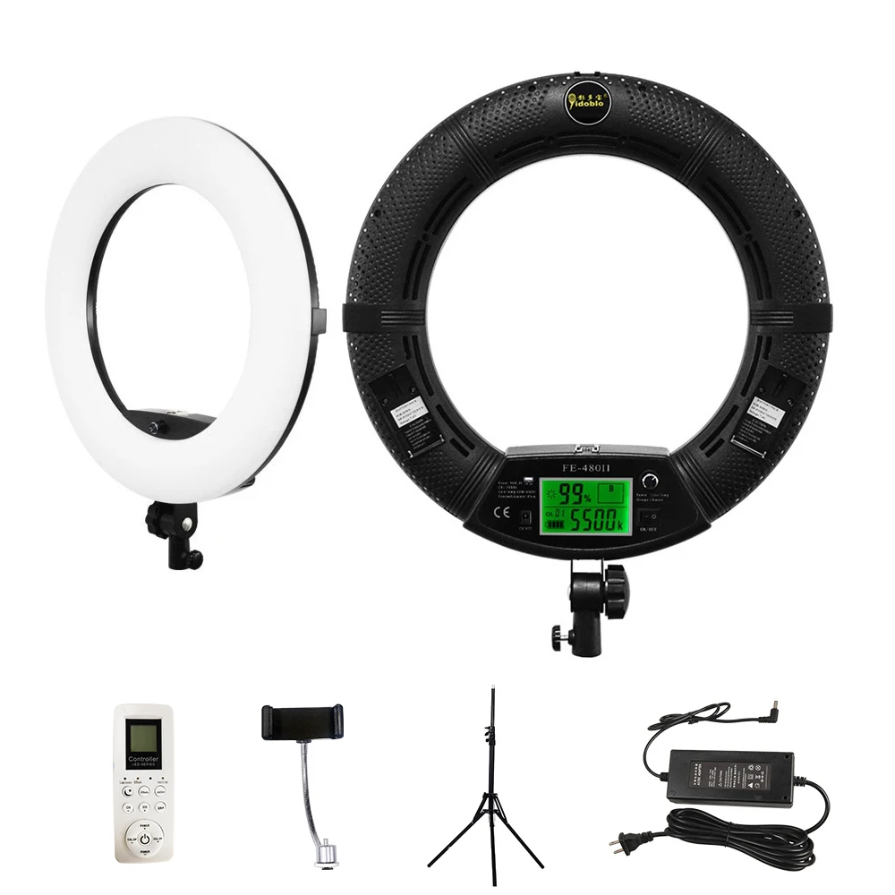 96W Yidoblo FE-480II Dimmable Bi-color 18inch Ring Light LED Video Continue Lamp LCD Video Lamp Lighting + 2m Tripod + Handbag