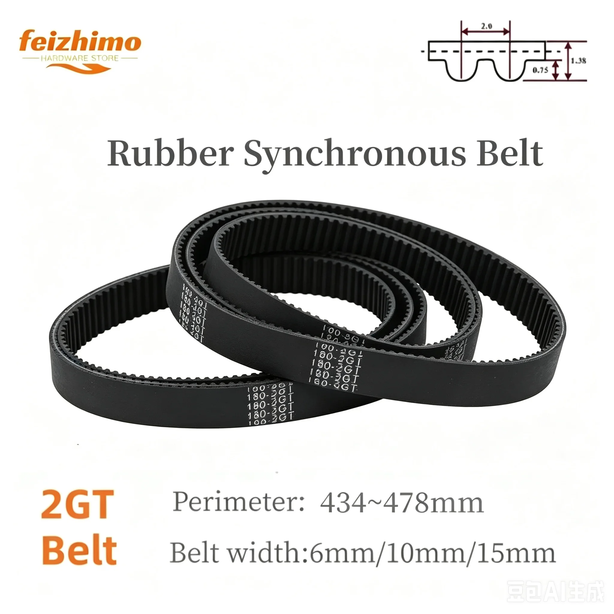 2GT GT2 Width 6/10/15mm Rubber Belt Synchronous Belt Circular Belt Circumference 434mm-478mm Suitable For 3D Printer Accessories