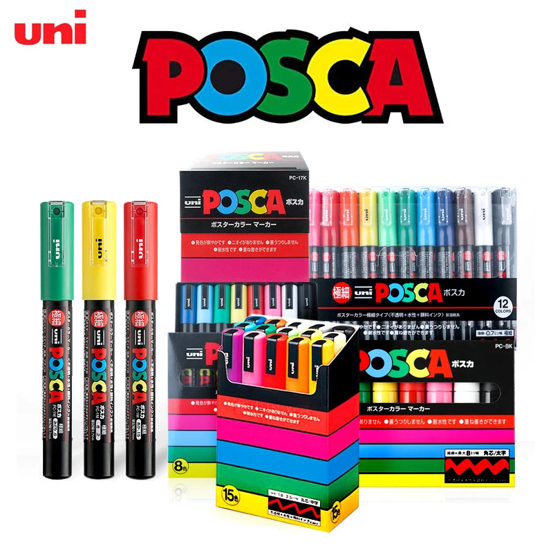 

Набор маркеров UNI Posca PC-1M/3M/5M/8K/17K, набор канцелярских принадлежностей, акриловая краска, акриловая краска, ручка для граффити в стиле рок/ткань