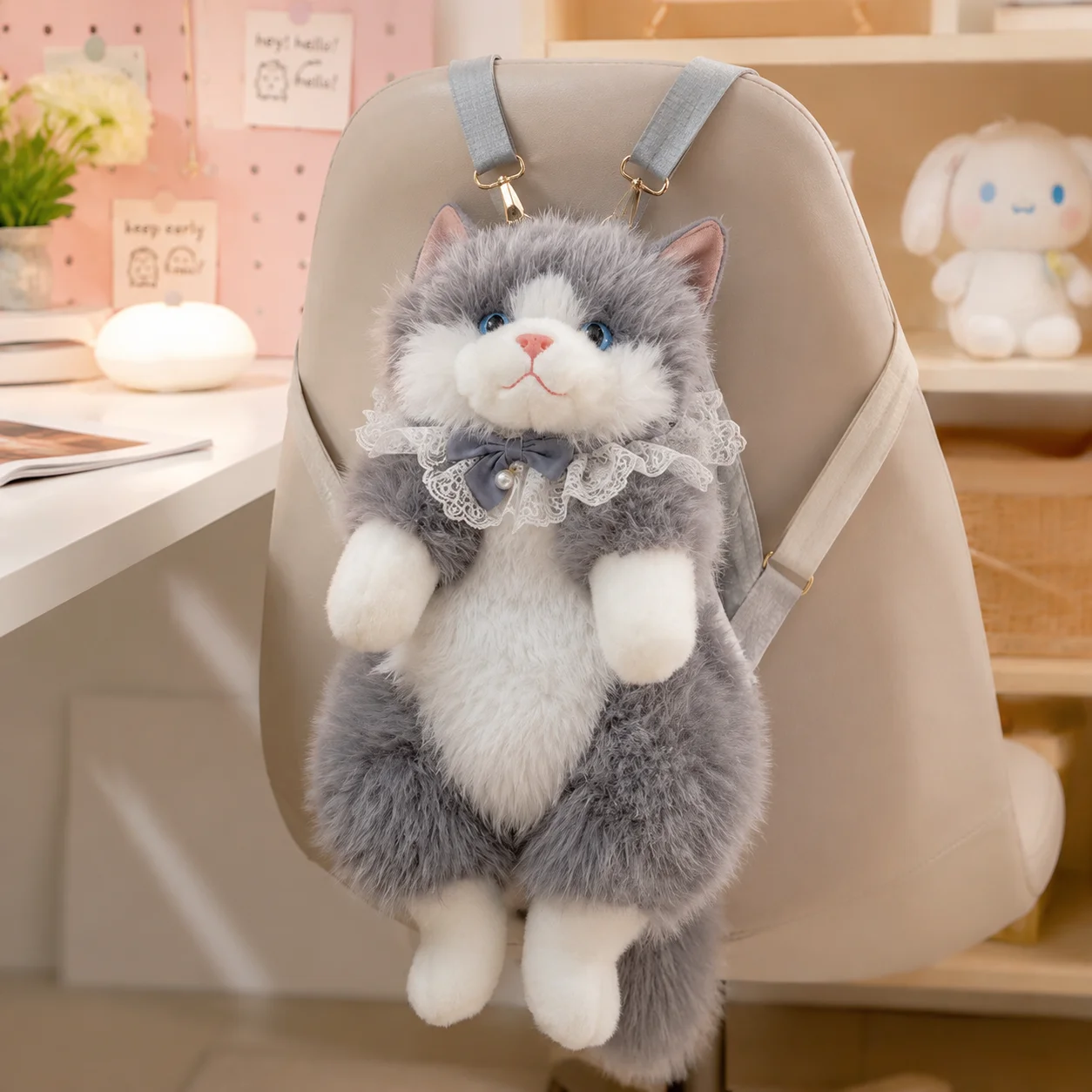Plush Cat Backpack Doll Soft Stuffed Toy Shoulder Bag Cute Adorable School Bag For Kids Girls Children Birthday Christmas Gift