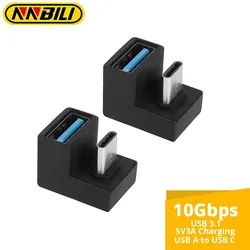 NNBILI Adapter USB C w kształcie litery U na USB 3.1 180 stopni typu C męski na złącze USB żeńskie 10 Gb/s Obsługa transferu danych OTG