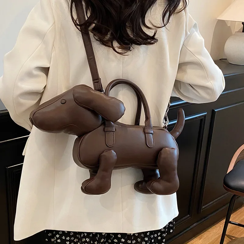 

2025 PU Soft Leather Shoulder Messenger Bag Women's Fashion Creative Design Cute Dachshund Handbag