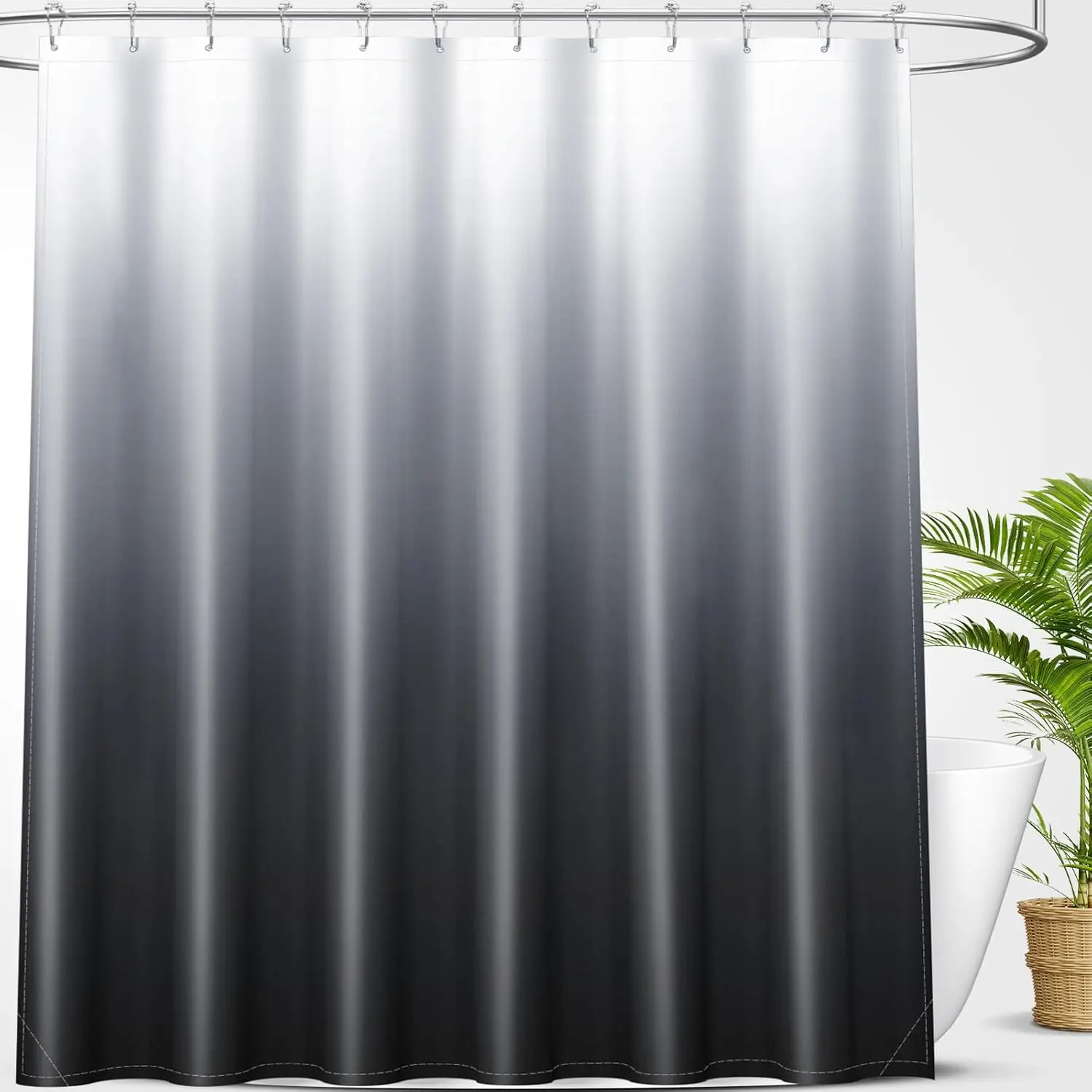 

Luxury Black and Grey Ombre Shower Curtain Set with 12 Hooks, Waterproof Washable Bathroom Decor, 72x72 Inches