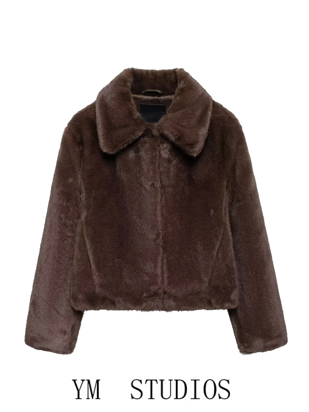 

Women's Short Coat Soft Furry Collar Artificial Fur Effect Jacket Autumn Winter Straight Cut Long Sleeve Dark Buttoned up