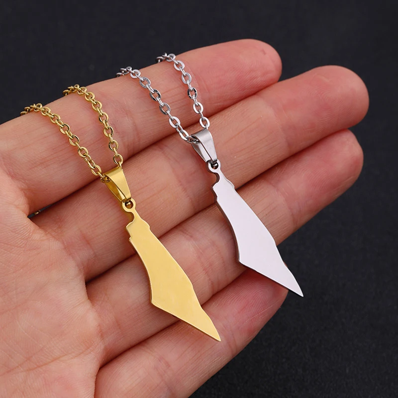 Blank Stainless Steel Israel Palestine Map Pendant Necklace For Women Men Jewelry