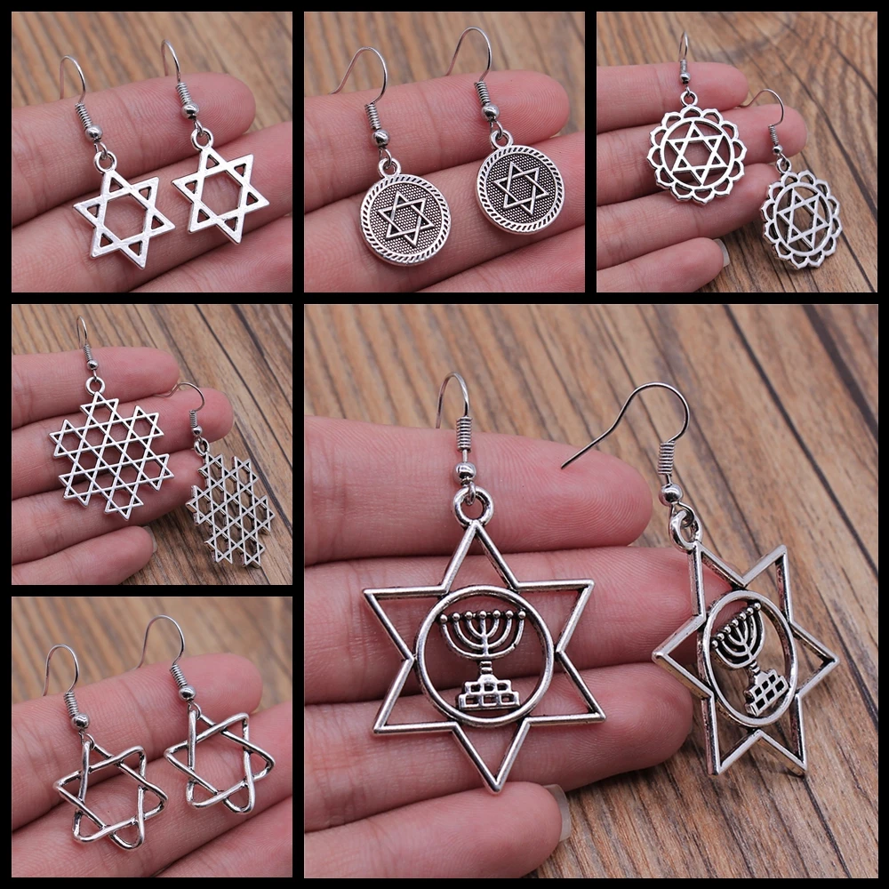 Vintage New Fashion Simple Judaism Menorah Star Of David Charming Drop Dangle Earrings For Lady Women Jewelry Gift