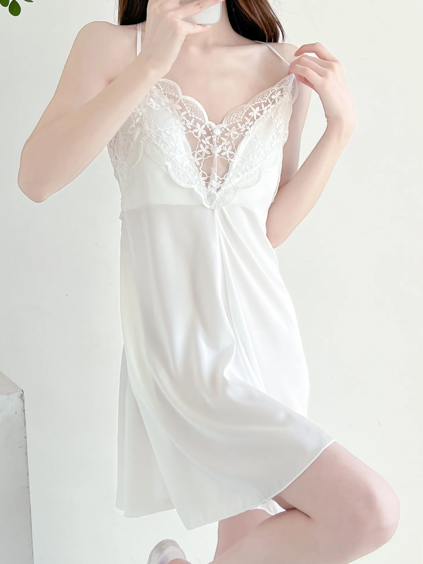 

plus Size Women's Sexy Lace Home Sleepwear Short Sleeve Patchwork Design V-Neck Sleeveless Dress for Heavy Girls Summer Clothes