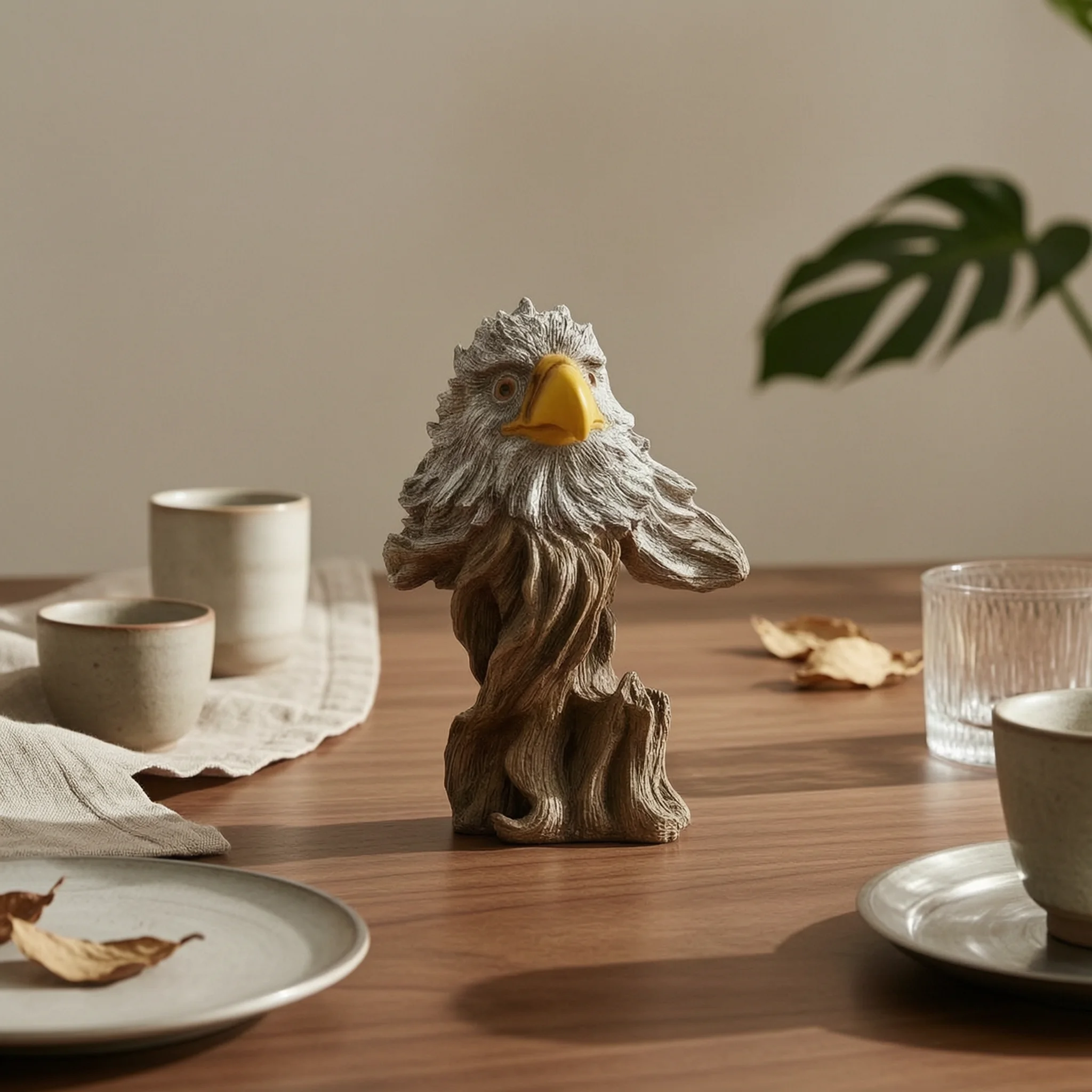 Brown and Gray Rustic Home Decor Resin Owl Figurine Wood-Grain Owl Ornament Exquisite Details for Display