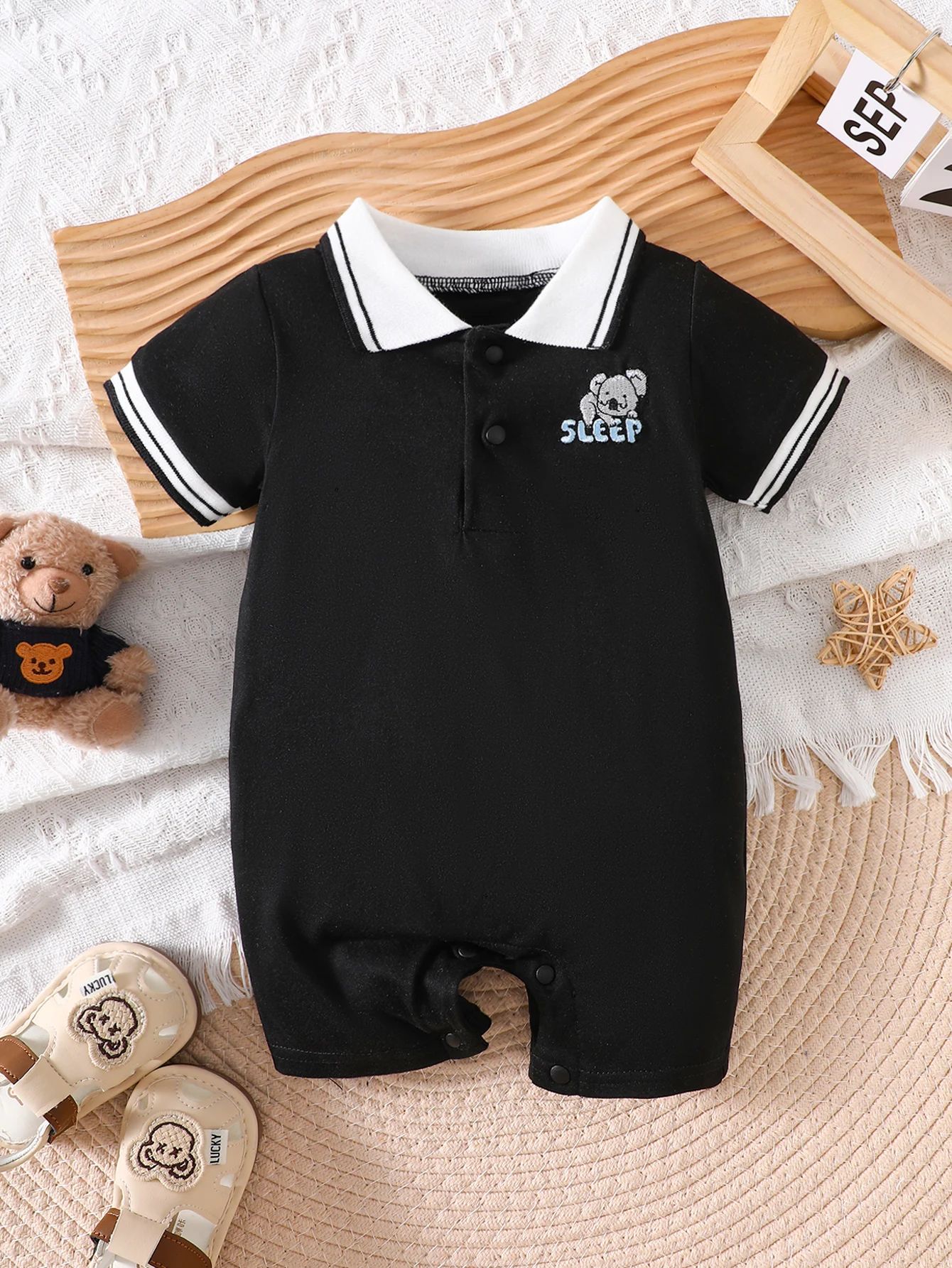 IURNXB Baby Koala Print Short Sleeve Polo Romper Summer Infant Boy Onesie Newborn Cotton Jumpsuit 2pcs Outfits Set 1-18M