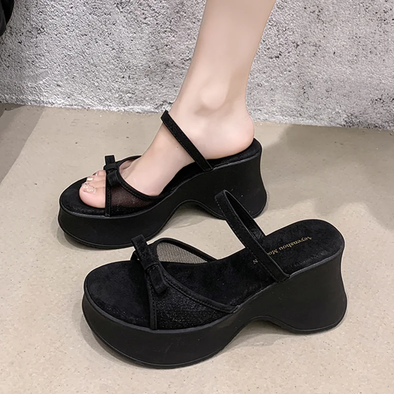 

Wedges Platform Women Slippers Bow High Heels Shoes Summer Sandals Designer New 2025 Woman Flip Flops Pumps Zapatillas Mujer
