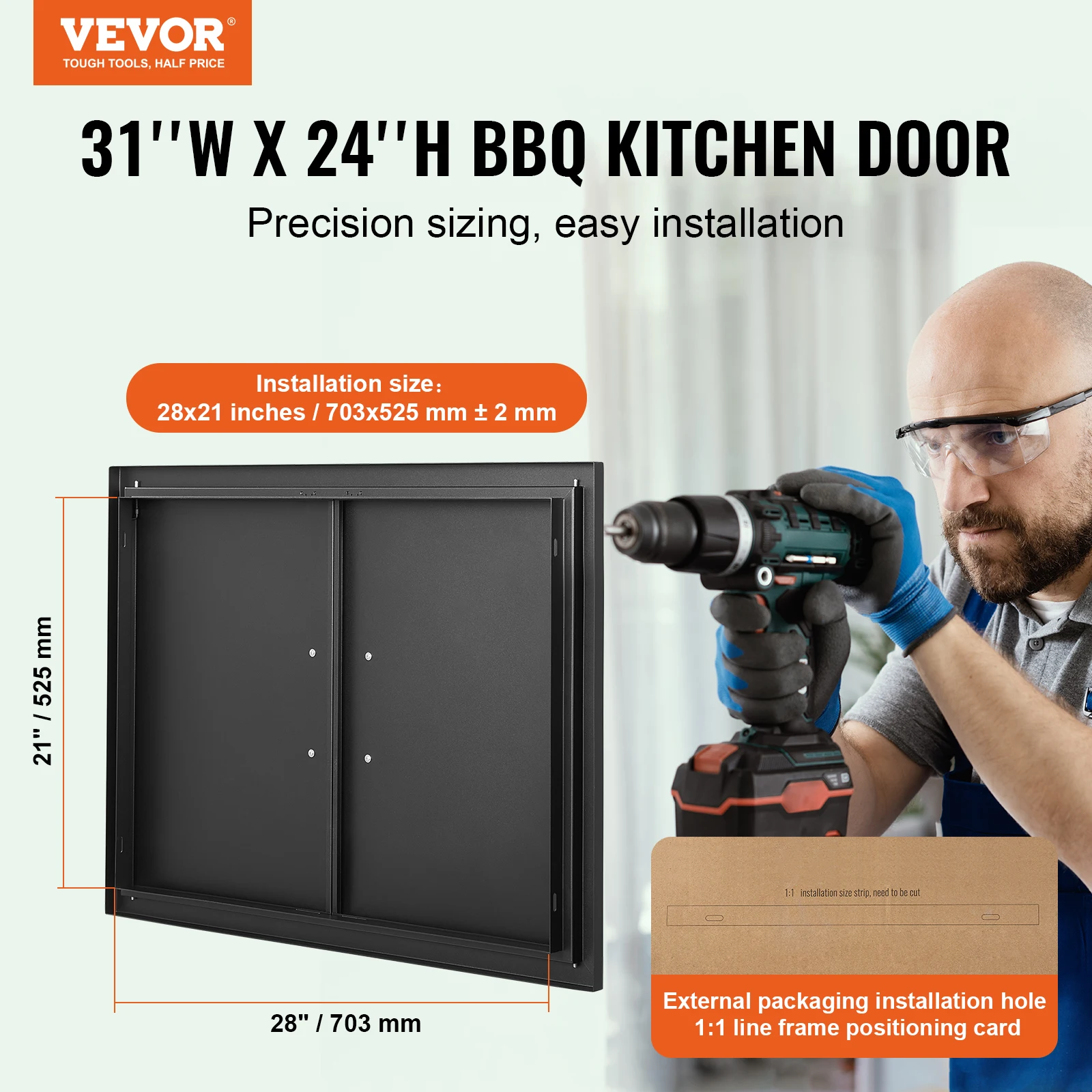 VEVOR BBQ Access Door Double Outdoor Kitchen Door Cold Plate Flush Mount Door  Wall Vertical Door for BBQ Island Outside Cabinet