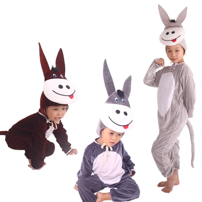 Menino Menina Crianças Adulto Desenhos Animados Marrom Burro Traje Cosplay Fantasia Vestido Natal Halloween