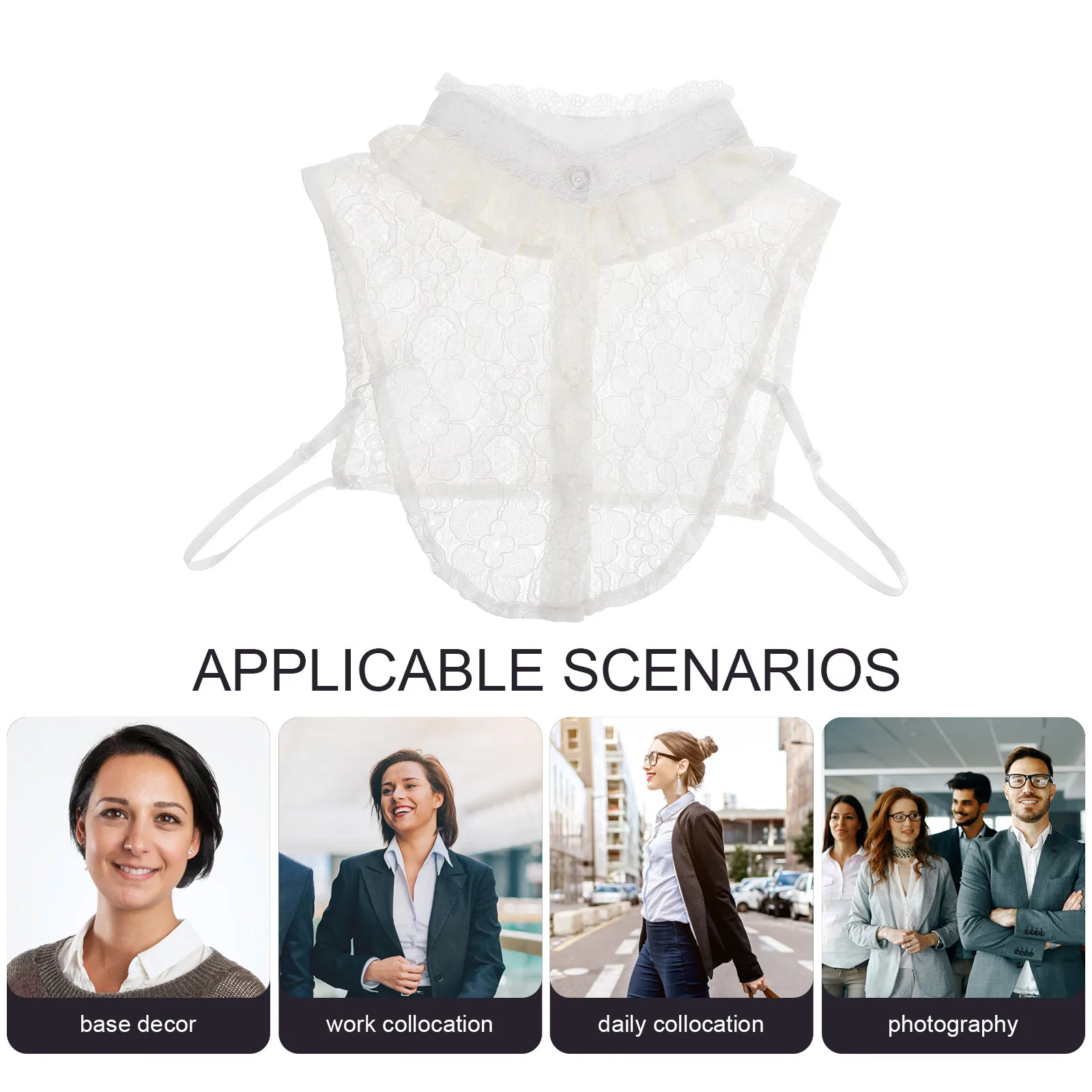 الدانتيل قميص طوق وهمية للنساء أنيقة انفصال كاذبة الدائمة بلوزة الديكور مطابقة البلوزات السترات تي شيرت الطرف #5