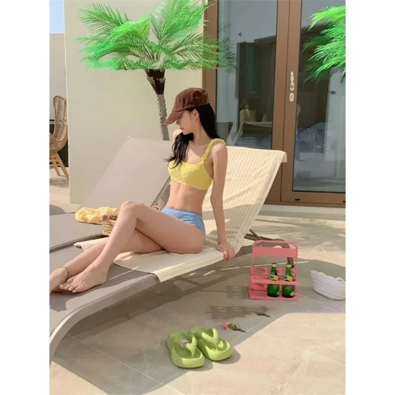 New Towel Cloth Bandeau Bikinis Two Pieces Swimsuit Women Swimwear Beach Wear Swim Bathing Suits Korean Bikini Set Pool 2025