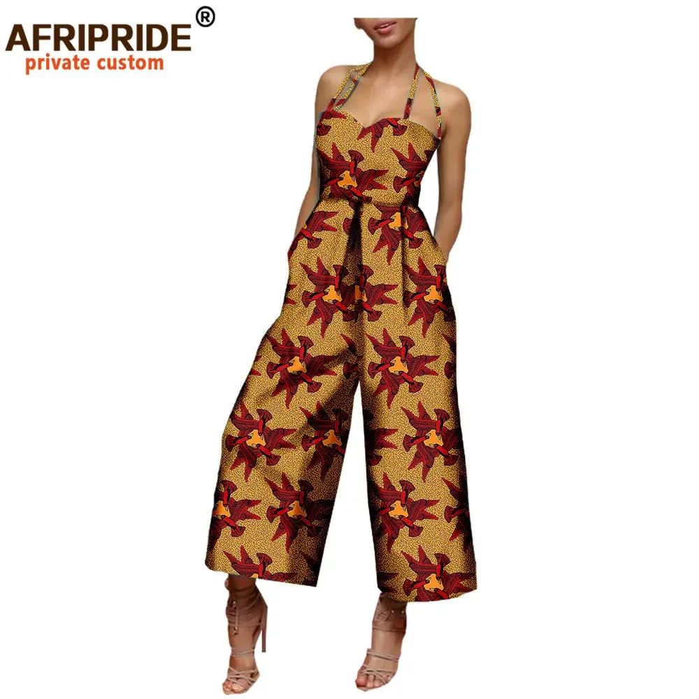 Pakaian Afrika 2025 Jumpsuit Wanita AFRIPRIDE Tanpa Lengan Halter Panjang Pergelangan Kaki Lebar Kaki Jumpsuit Katun Kasual untuk Wanita A 722908