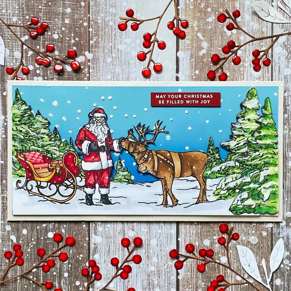 Sledding Snowmen & Bunnies Snoozing Kitties Stamps Christmas Scene With Sentiments Stamp For DIY Scrapbooking Craft Card Making