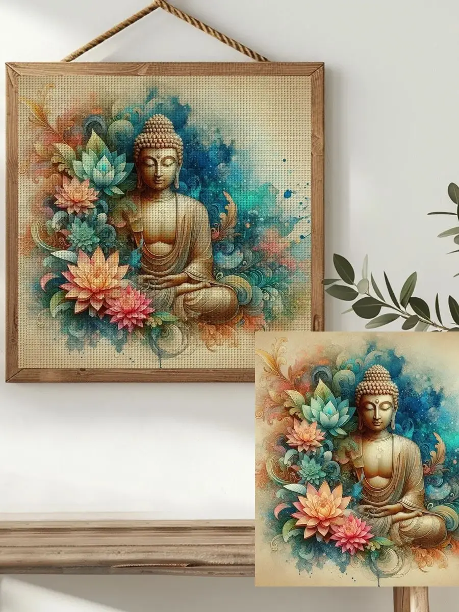 1 Stück 40x40 cm/15,74 Zoll Buddha-Statue Gestempeltes Kreuzstich-Set DIY-Kit 11CT/14CT DIY-Stickset DIY-Kreuzstich-Set – Detail 1