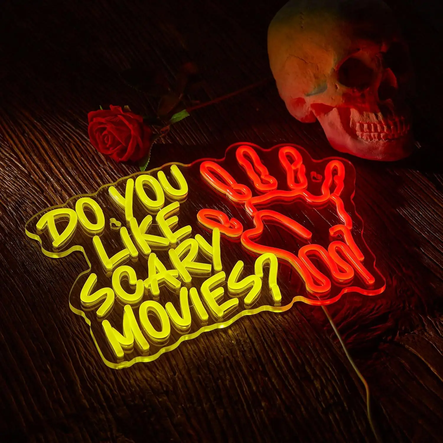 Do You Like Scary Movies Neon Sign Dimmable USB LED Light for Horror Theater Escape Room Bar Halloween Party Wall Decor Art Sign view 2