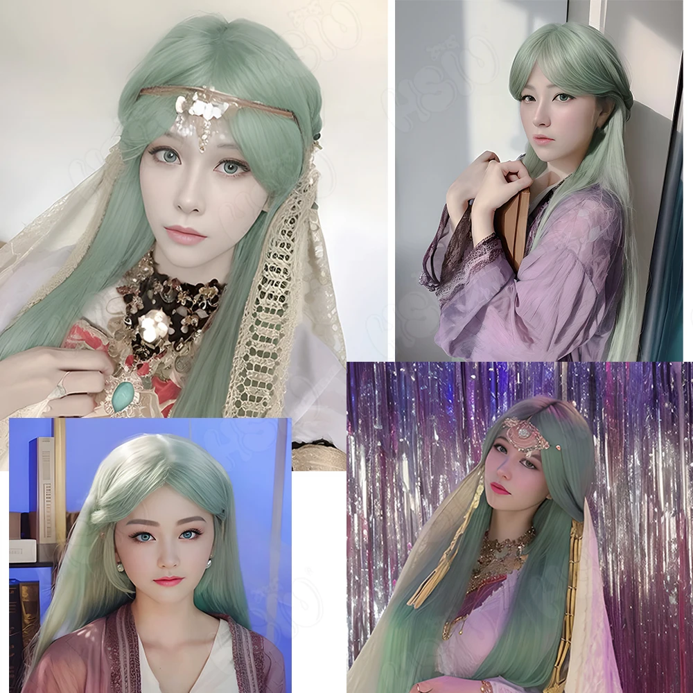 Lumuلا شعر مستعار تأثيري الألياف شعر مستعار اصطناعي 「HSIU」 80 سنتيمتر العشب الأخضر شعر مستعار طويل + غطاء شعر مستعار لعبة السلطانية تأثيري #2