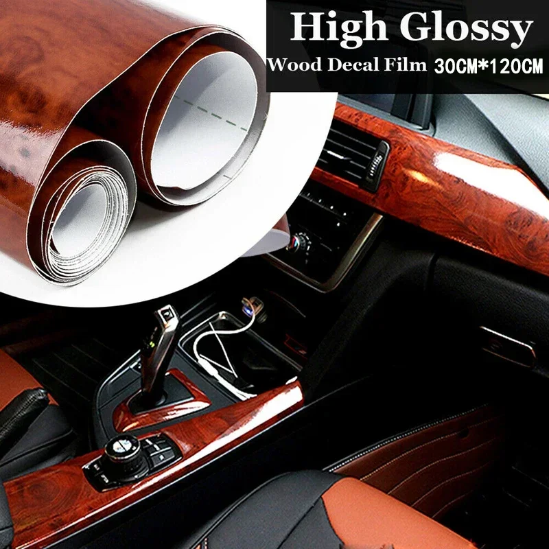 Coche de alto brillo Color granate de automoción Interior adhesivo película DIY grano de madera calcomanías de vinilo Universal Interior accesorio