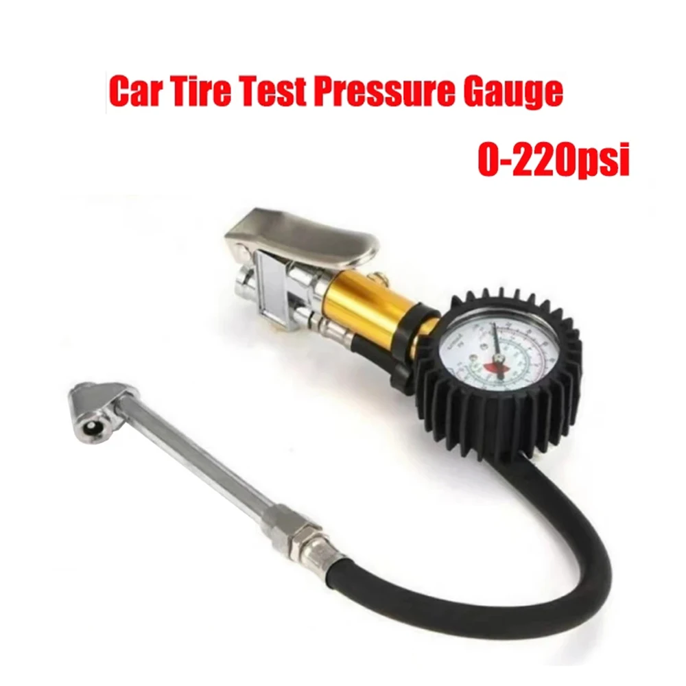 

Car Tyre Air Inflator Dial Pressure Meter Gauge Tire Pump Pressure Dual Air Chuck Tester Repair Measuring Tool 0-220Psi Display