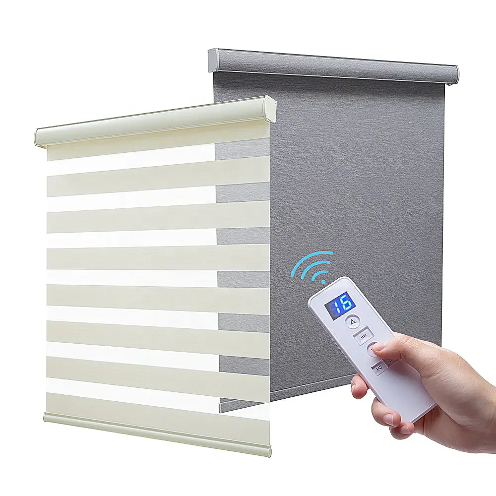 Custom Size Thick Fabric Alexa Controlled Motorized Wifi Tuya Smart Zebra Blackout Blinds for WindowZebra Blinds