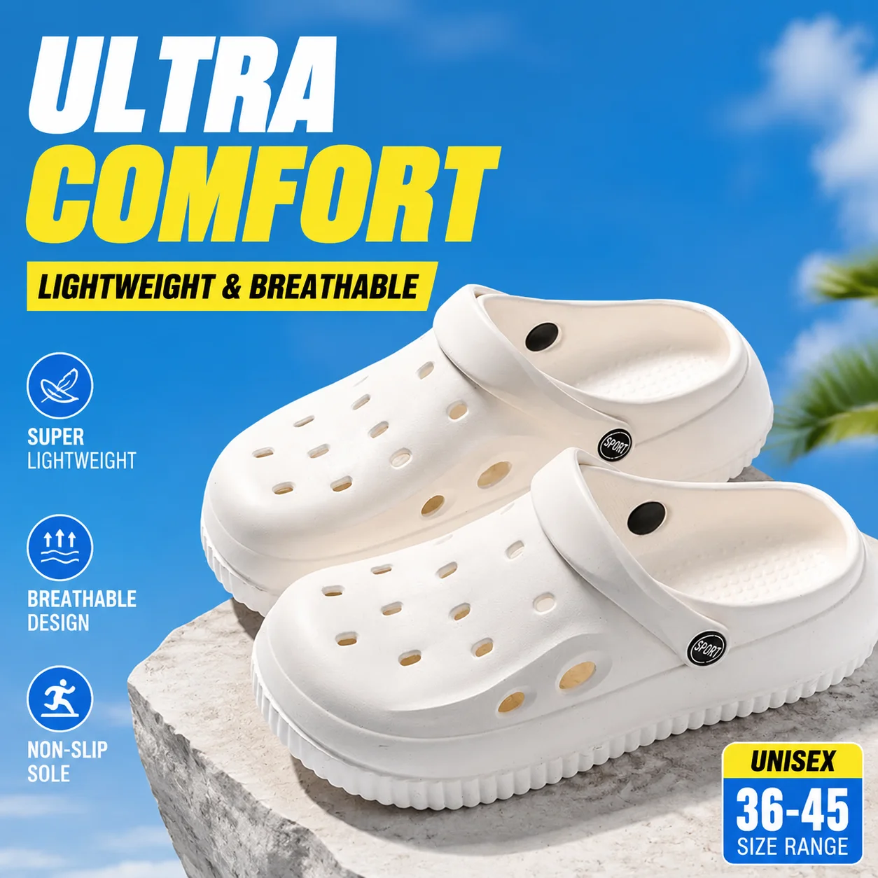 2026 New Hole Hole Sandals Men's Summer Outdoor Fashionable Flat Shoes Breathable Waterproof EVA Slippers for Couples